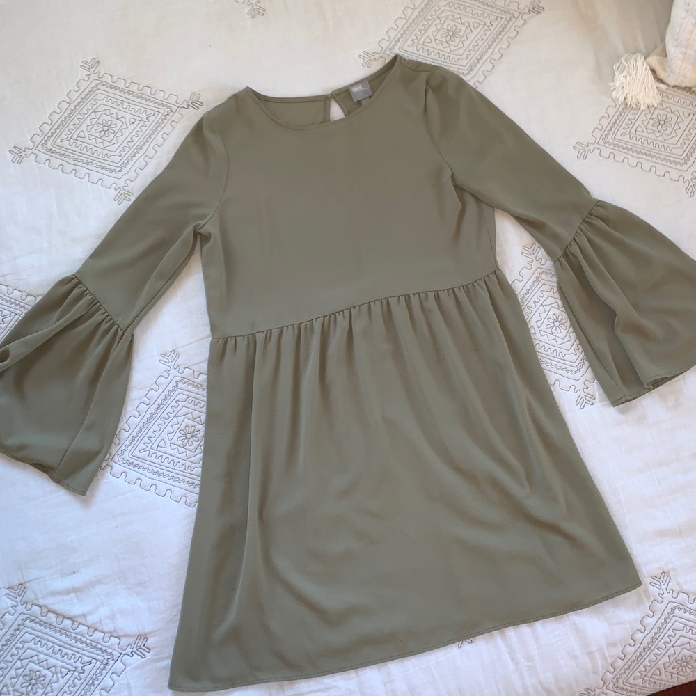 ASOS fluted sleeve smock mini dress (khaki)